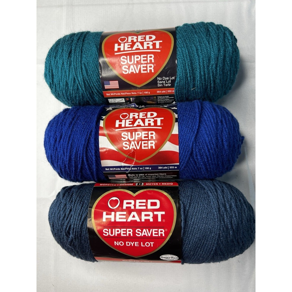 Red Heart Knitting Crochet Yarn 3 Skeins Medium Worsted Acrylic Teal Royal Blues